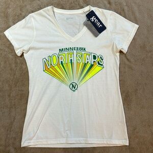 NHL Gear for Sports Minnesota North Stars Hockey White V-Neck Shirt Neon NWT